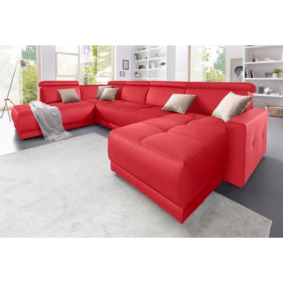 Wohnlandschaft DOMO COLLECTION "Ava moderne Sitzheftung mit toller Doppelnaht, komfortabel, U-Form", rot, B:351cm H:84cm T:222cm, Zierkissen: Microfaser PRIMABELLE (100% Polyester), Struktur (100% Polyester), Microfaser PRIMABELLE (100% Polyester),... Image