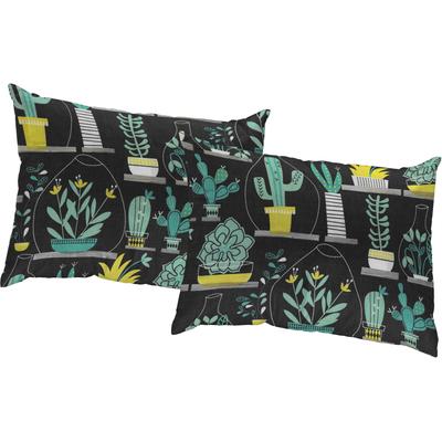 Dekokissen WIRTH "Oakham" Gr. 3, schwarz (schwarz, grün, bedruckt), B:40cm L:60cm, Polyester, Dekokissen_Sitzkissen_Kissenhüllen, Kissenhülle ohne Füllung, 2 Stück Image