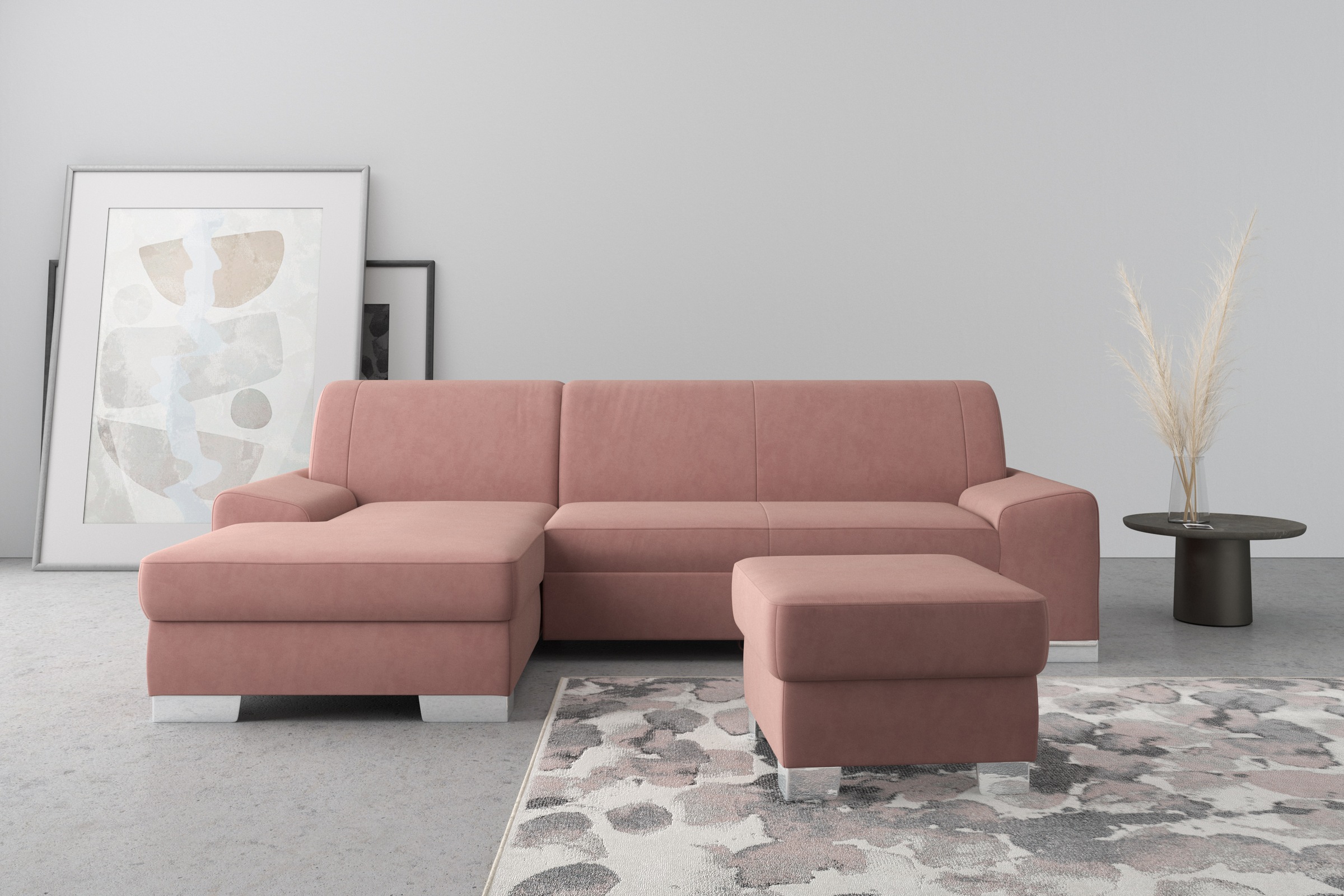 Ecksofa DOMO COLLECTION "Anzio L-Form, whlw. Bettfunktion, Federkern, hochwertig, Breite 271 cm", lila (malve), B:271cm H:85cm T:160cm, Sofas, Ecksofa, Ohne Bettfunktion, Recamiere links, Samtoptik, malve