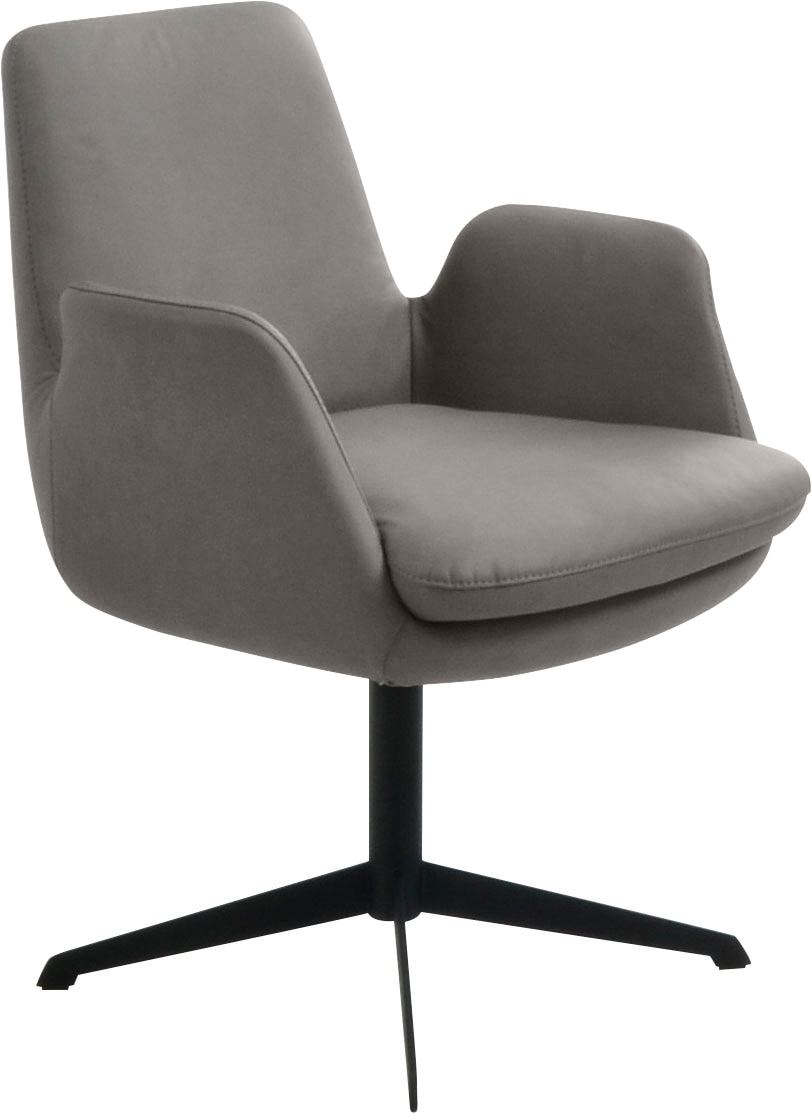 Drehstuhl K+W KOMFORT & WOHNEN "Cube", grau (granit 83, schwarz), B:63cm H:84cm T:65cm, Stühle, Drehstuhl Esszimmerstuhl, Rückholfunktion, Untergestell schwarz