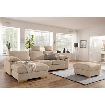 Ecksofa HOME AFFAIRE "Ventura L-Form", beige, B:277cm H:86cm T:172cm, Luxus-Microfaser in Lederoptik (100% Polyester), Struktur (100% Polyester), Luxus-Microfaser (90% Polyester, 10% Polyamid), Sofas, wahlweise mit Bettfunktion und... Image