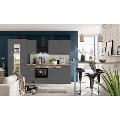 Küchenzeile OPTIFIT "Parma", braun (front: basaltgrau, korpus: basaltgrau, arbeitsplatte: eichefarben), B:300cm T:60cm, Komplettküchen-Sets, ohne E-Geräte, Breite 300 cm Image