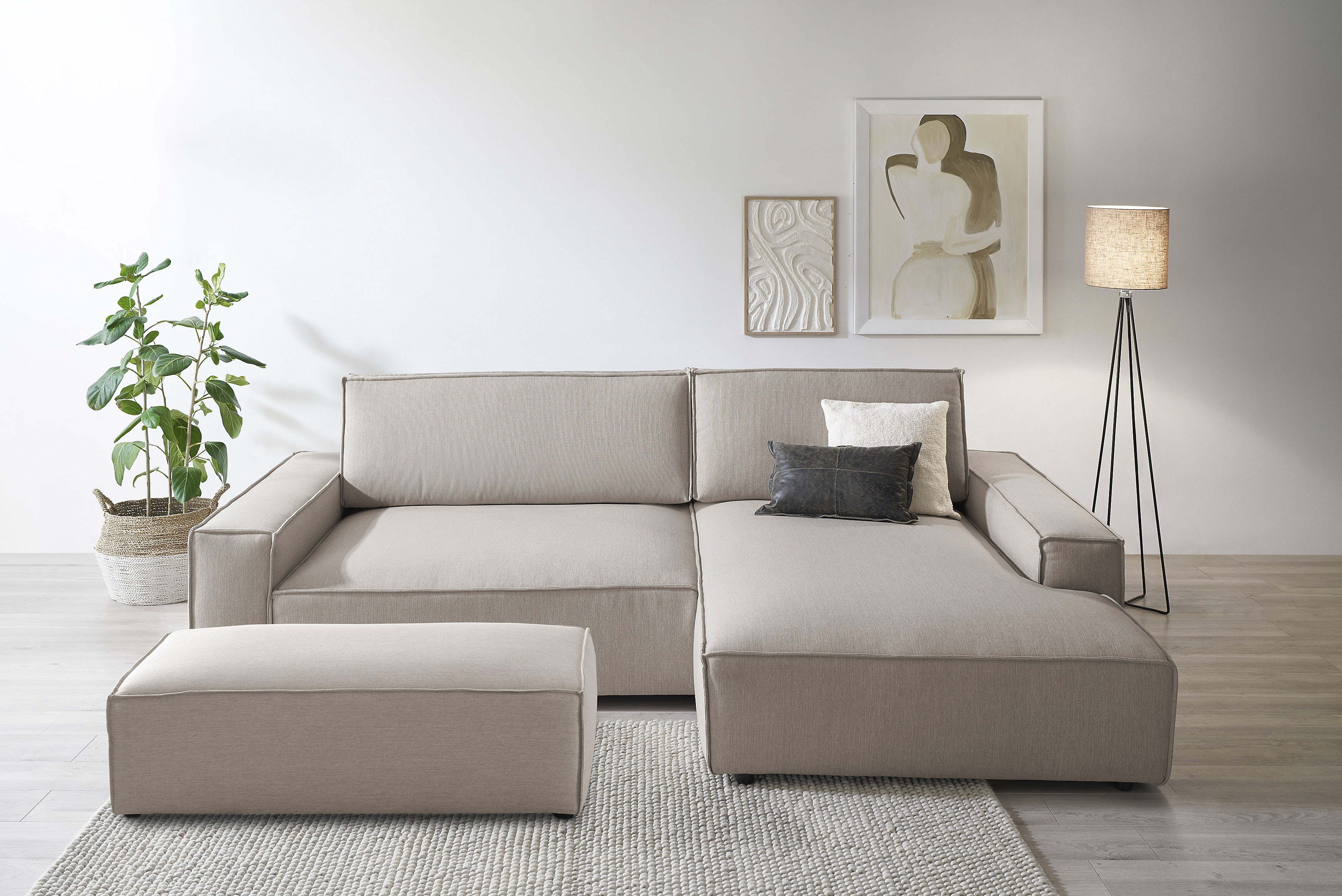 Polsterecke HOME AFFAIRE "SHERWOOD XXL tief, L-Form, Schlaffunktion, Bigsofa, Cord, Leinenoptik", beige (hellbeige), B:284cm H:90cm T:135cm, 100% Polyester, Sofas, stellbar zum Schlafsofa (Krokodilverbinder), Cord, Leinenoptik