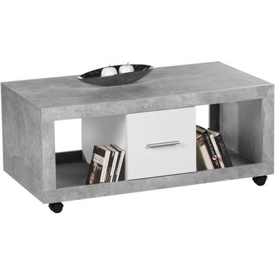 Couchtisch STOLKOM "Stone rollbar mit Schubkästen, Beton weiß, BxHxT 115x50x60 cm", beton, weiß dekor, schwarz, beton dekor, H:50cm, Tische, Rollbar, 2 Schubkästen, 2 offene Fächer, Beton Dekor-Weiß Image
