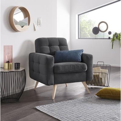 Sessel EXXPO - SOFA FASHION "Nappa, Loungesessel, aktuelle Rückensteppung, bequem und modern", grau, B:81cm H:87cm T:78cm, Samtvelours (100% Polyester), Webvelours (100% Polyester), Sessel, Einzelsessel, hoher Holzfuß Image