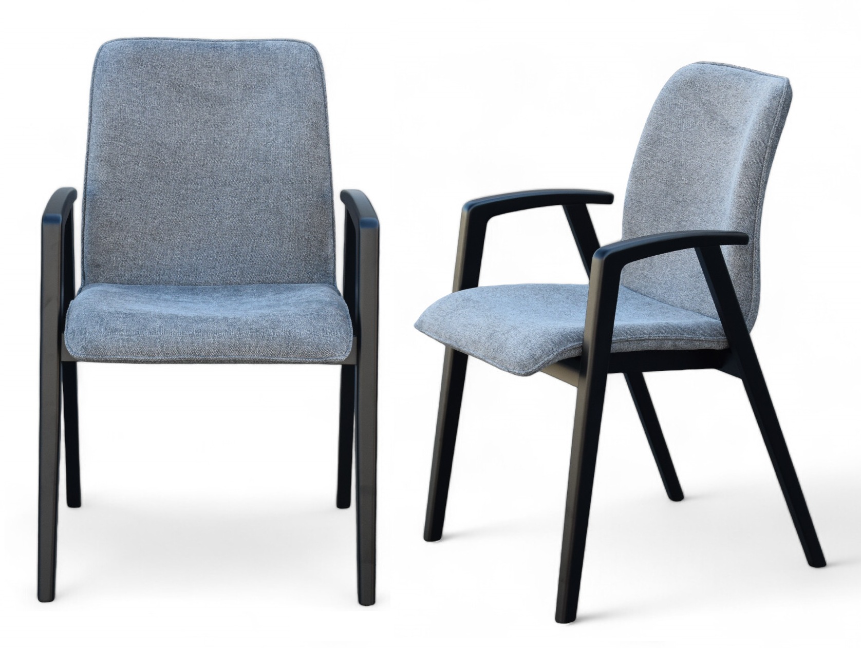 Armlehnstuhl HOME AFFAIRE "Loreen Esszimmerstuhl, Polsterstuhl, Wohnstuhl, Essstuhl mit Armlehnen", storm 97 grau, buche matt schwarz lackiert, B:56cm H:86,5cm T:64cm, Massivholz, Polyester, Sperrholz, Stühle, Armlehnstuhl, Massivholzgestell und...