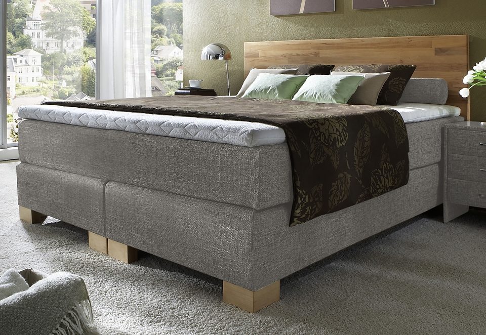 Boxspringbett MAINTAL, grau, B:167cm L:207cm, Obermatratze mit Polyesterwatte umhüllt. Ober- und Unterseite mittig mit Matratzenspiegel aus 100% Polyester;Bezugsstoff aus 54% Acryl, 46% Polyester, Komplettbetten, Boxspringbett Image