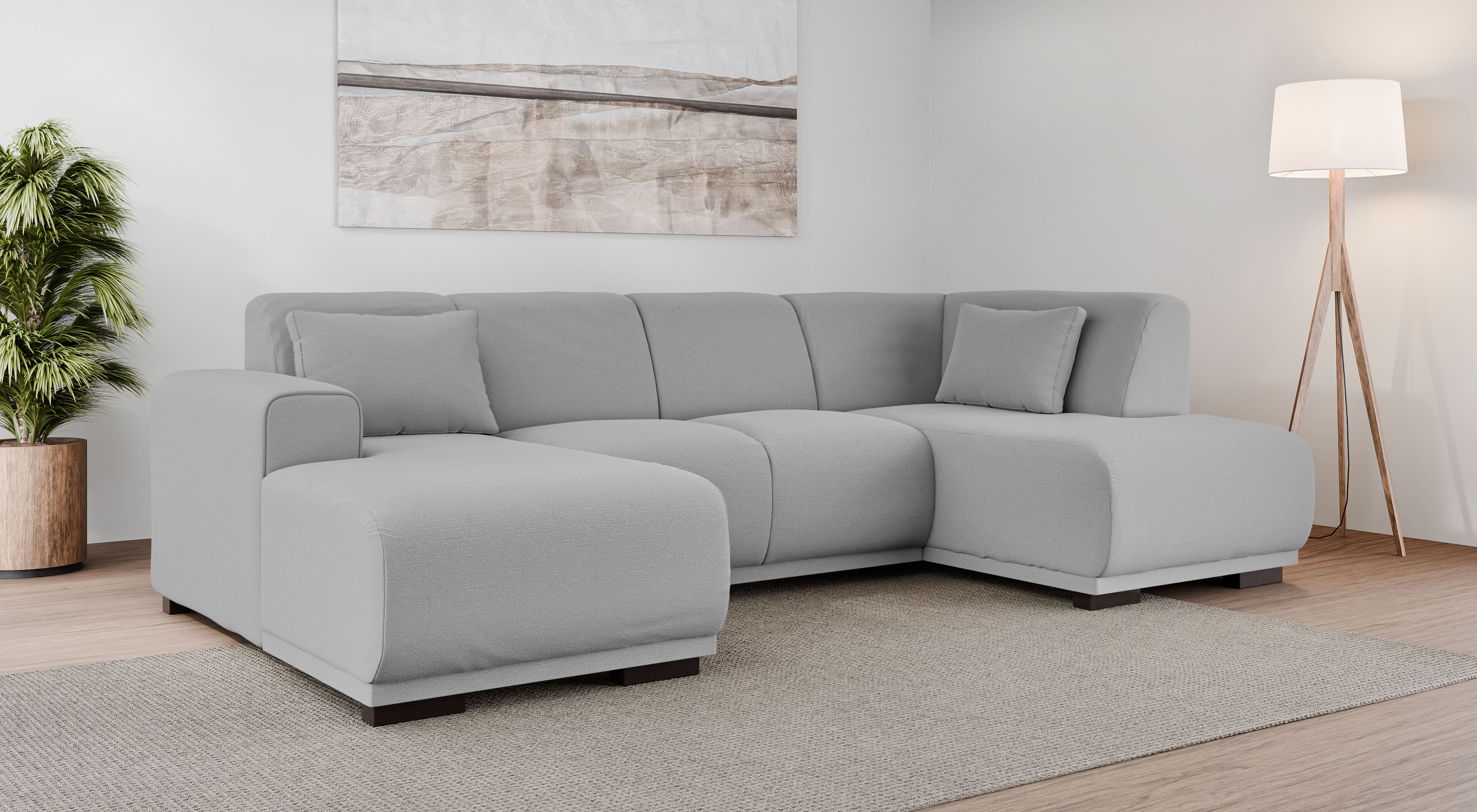 Wohnlandschaft HOME AFFAIRE "BORNHOLM U-Form mit Recamiere rechts/links, B/T/H: 300/162/85 cm", grau, B:300cm H:85cm T:162cm, 100% Polyester, Sofas, Wohnlandschaft, U-Form mit Wellenunterfederung, Recamiere rechts oder links bestellbar
