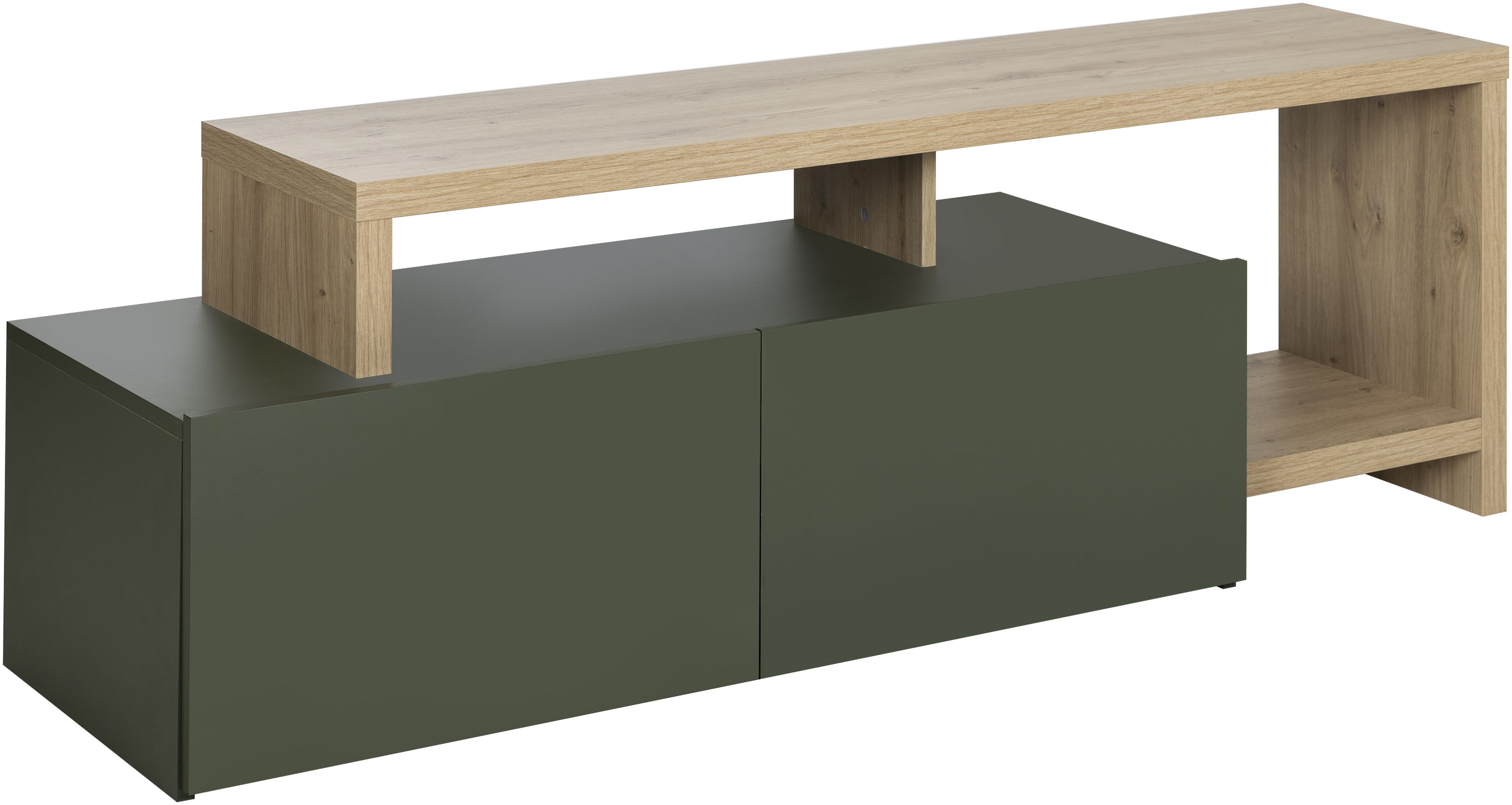 TV-Board GAMI "CRAFT", grün (artisan eiche nachbildung, grün), B:155cm H:50cm T:45cm, Spanplatte, Sideboards, TV-Möbel mit 2 Türen