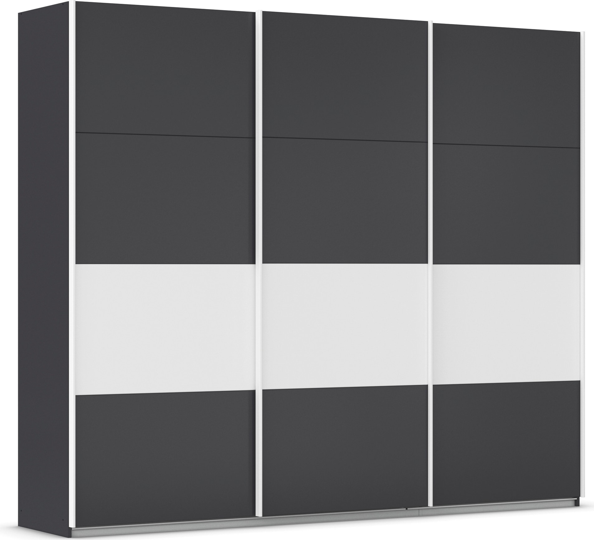 Schwebetürenschrank RAUCH "Schwebetürenschrank Kleiderschrank Schrank Garderobe CORTONA", grau (graumetallic, alpinweiß), B:271cm H:229cm T:62cm, Holzwerkstoff, Schränke, inkl. Inneneinteilung, 2 Stoffboxen und zusätzlichen Einlegeböden