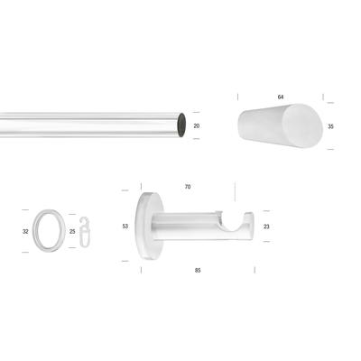 Gardinenstange GARESA "WHITE", weiß, L:330cm Ø:20mm, Eisen, Gardinenstangen, Vorhanggarnitur, verlängerbar, Wandmontage, Endknopf abgeschrägt Image