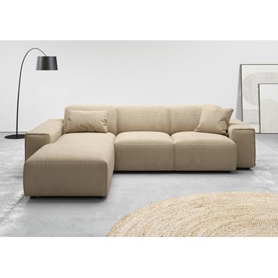 Ecksofa ANDAS "Glimminge L-Form auch in Breitcord, Feincord + Easy care-Bezug", beige (sand), B:264cm H:71cm T:191cm, 95% Polyester, 5% Nylon, Sofas, Breite 264, Zierkissen Image