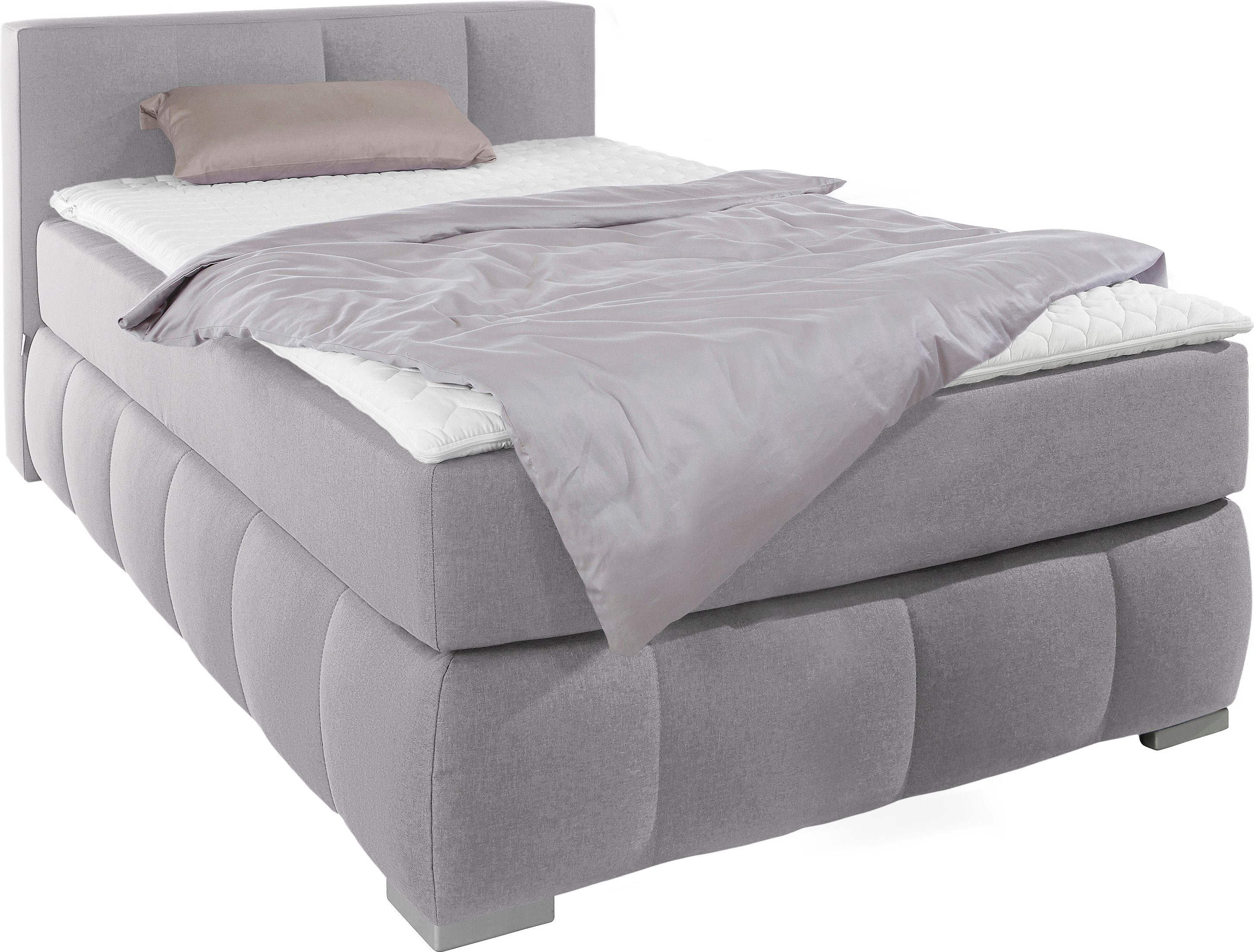 Boxspringbett HOME AFFAIRE "Chelles", grau, B:147cm L:245cm, Samtoptik (100% Polyester);Bezug der Spiegelfläche Matratzendrell aus 100% Polyester;Struktur fein 100% Polyester), Komplettbetten, Boxspringbett, inkl. Topper,, in XXL- Überlänge 220 cm,... Image