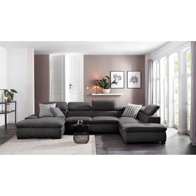 Wohnlandschaft HOME AFFAIRE "Alberto U-Form", grau (graphit), B:350cm H:73cm T:228cm, 100% Polyester, Microfaser in Antiklederoptik (100% Polyester), Luxus-Microfaser Vintageoptik (100% Polyester), Luxus-Microfaser weich (90%Polyester 10%Polyamid),... Image