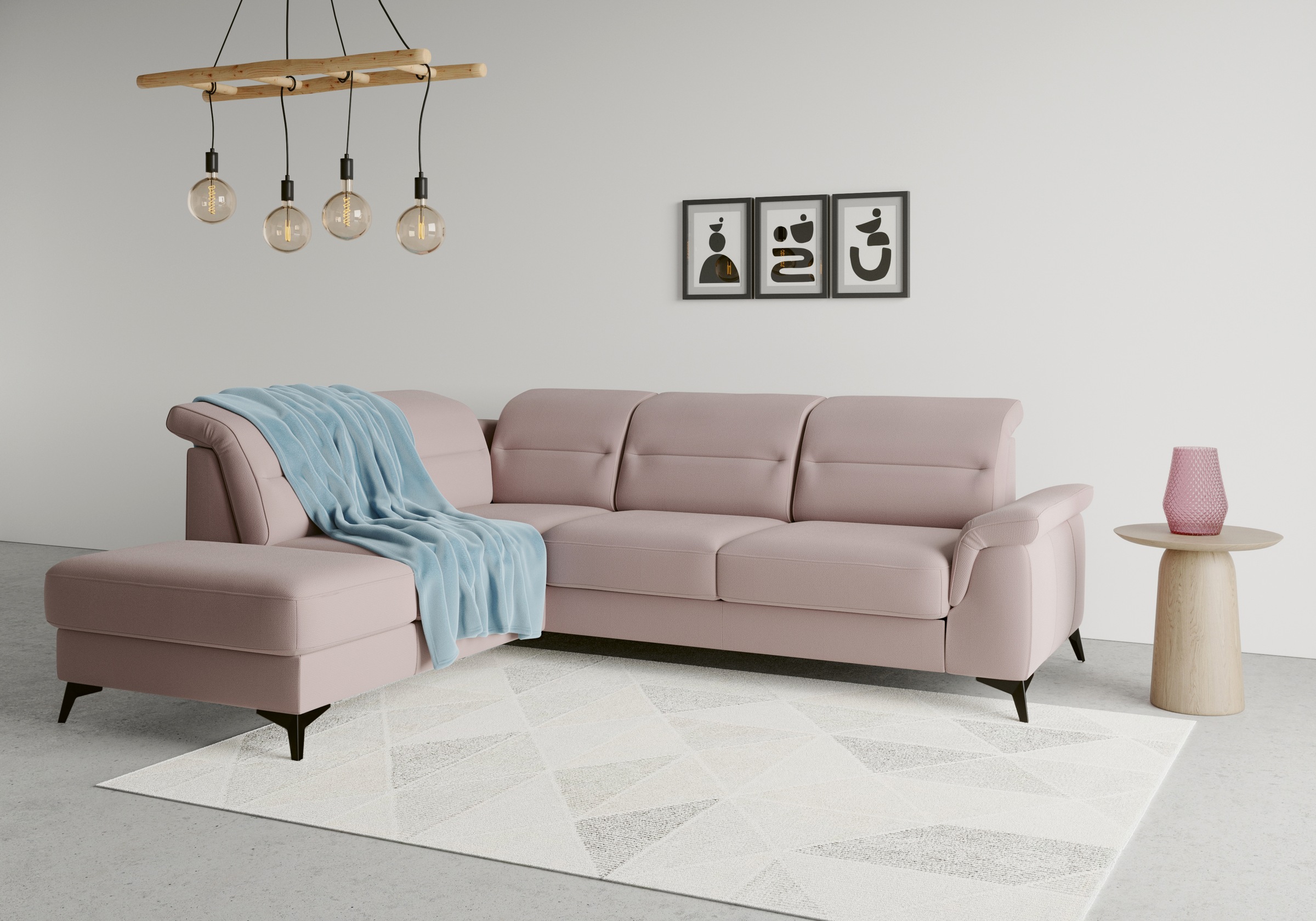 Ecksofa SIT & MORE "Sinatra L-Form", lila (flieder), B:251cm H:85cm T:220cm, 90% Polyester, 10% Polyamid, Sofas, mit Ottomane, optional mit Kopfteilverstellung und Armteilfunktion