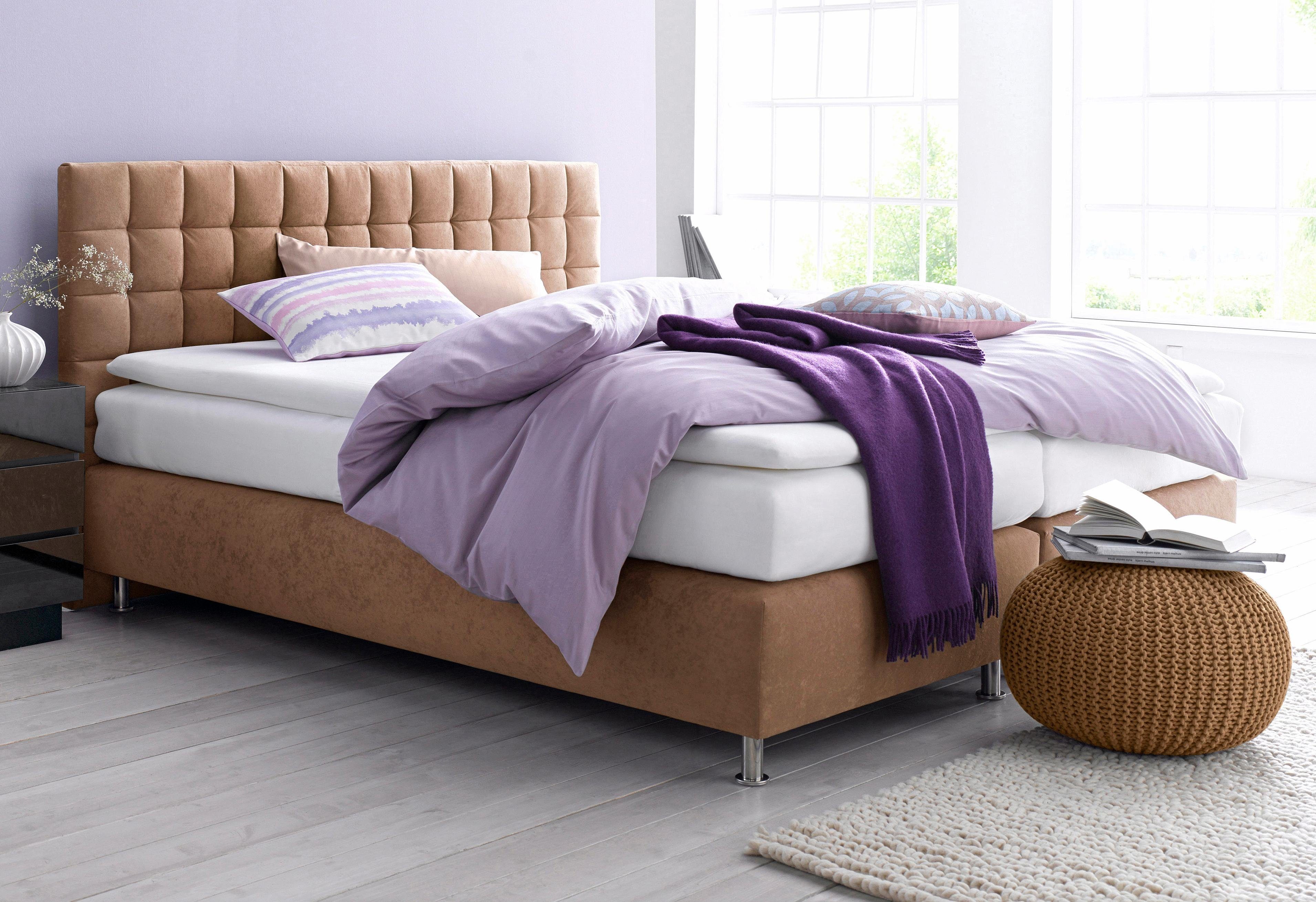 Boxspringbett, braun, B:155cm L:210cm, Microvelours (100% Polyester);Strukturstoff (77% Polyester und 23% Viskose);Bonnell-Federkern-Matratzenbezug: 100% Polyester;Kaltschaum-Matratzenbezug: Frottee 100% Polyester, WESTFALIA SCHLAFKOMFORT,... Image