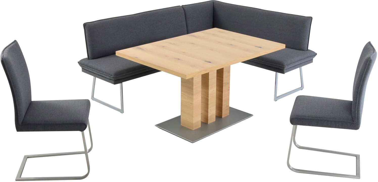 Essgruppe K+W KOMFORT & WOHNEN "Santos III", grau (grau,), B:205cm H:86cm T:158cm, Sitzmöbel-Sets, gepolsterte Eckbank und Stühle, langer Schenkel rechts oder links Image