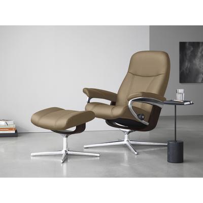 Relaxsessel STRESSLESS "Consul", braun (almond paloma), B:78cm H:97cm T:70cm, Leder PALOMA: PALOMA ist ein durchgefärbtes Semianilin-Möbelleder mit natürlicher Narbung., Sessel, mit Cross Base, Größe S, M & L, Holzakzent Braun Image