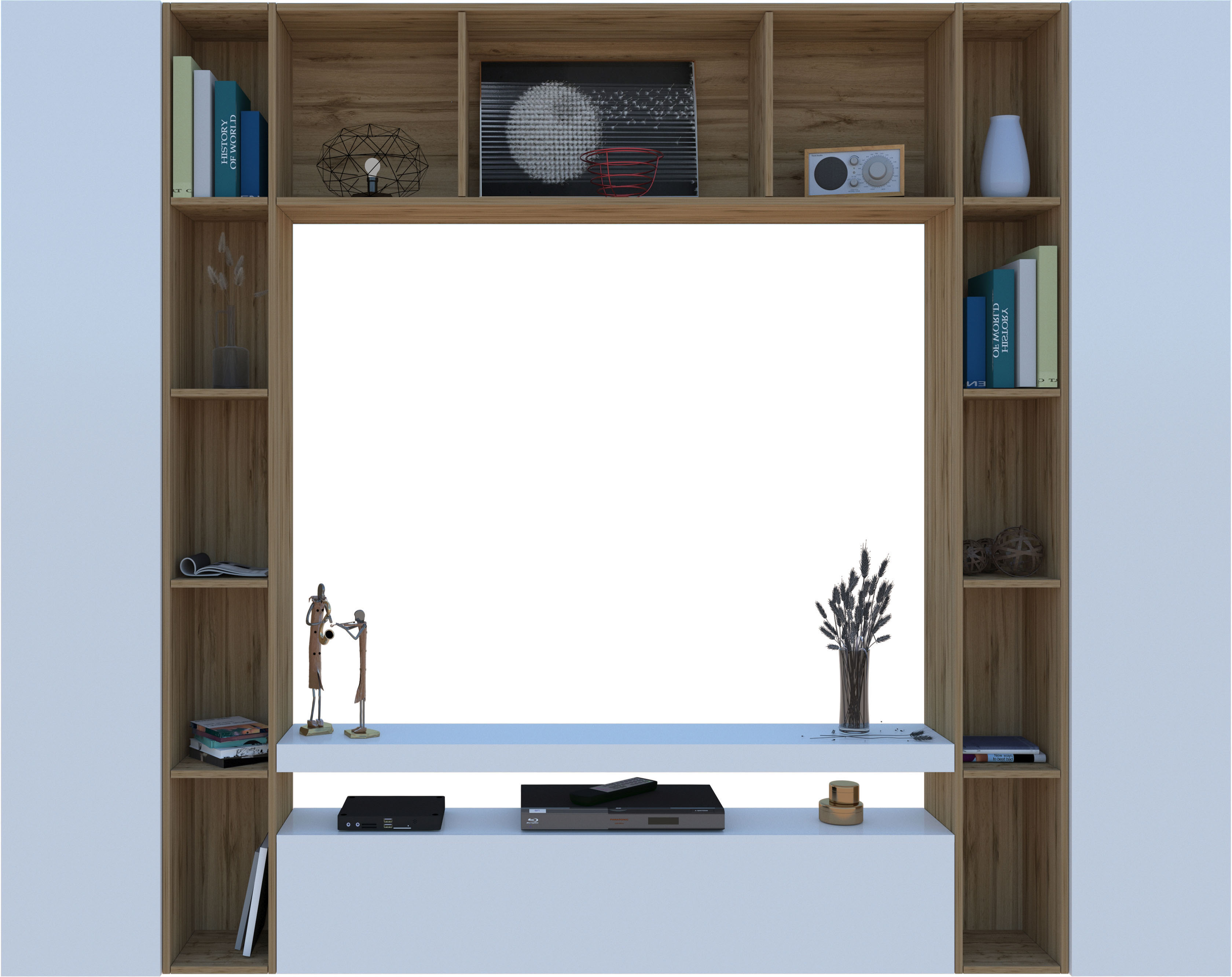 Wohnwand INOSIGN "Brooklyn", weiß (weiß, wotan oak, weiß hochglanz), B:270cm H:210cm T:35cm, Spanplatte, Kastenmöbel-Sets, Wohnwand