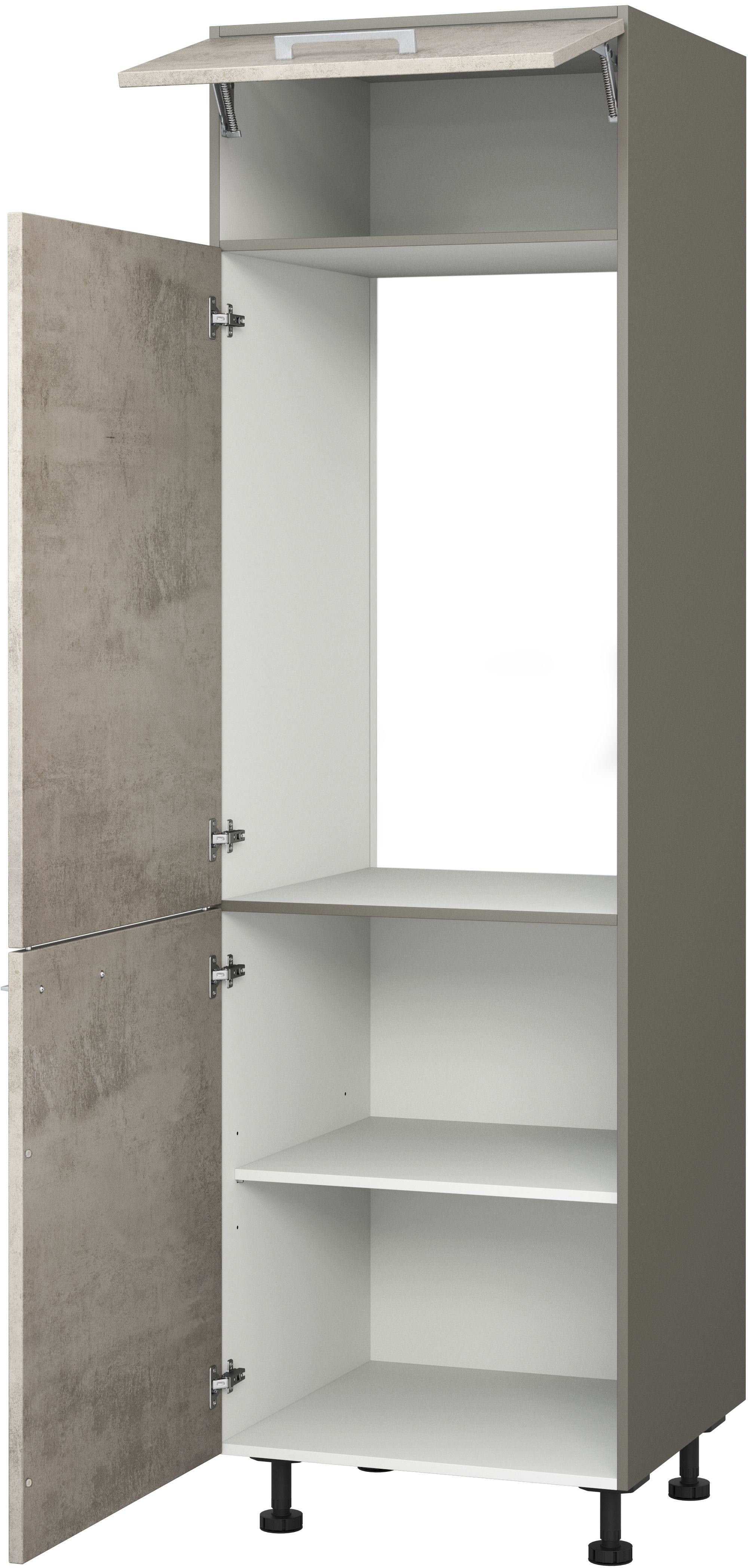 Kühlumbauschrank KOCHSTATION "KS-Trea SK-195-88", grau (betonfarben hell, anthrazit), B:60cm H:195cm T:56cm, Schränke, Stauraum ober- und unterhalb vom Küchenschrank, Breite 60cm Höhe 195cm