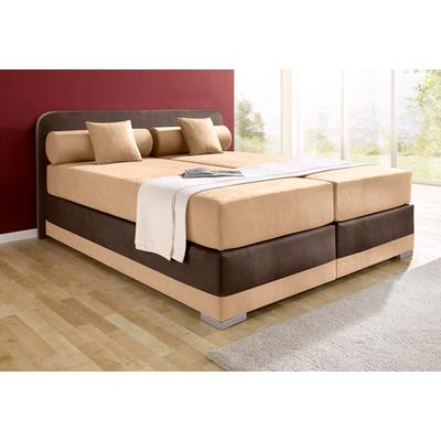 Boxspringbett MAINTAL "Lago", braun (cappucinofarben, braun), B:187cm L:210cm, Bezug Kopteil und seitliche Unterbox wahlweise Microvelours aus 100% Polyester oder Kunstleder, DIe Obermatratze ist bei beiden Bezugsqualitäten mit Microfaser (100%... Image