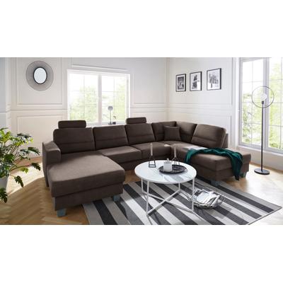 Wohnlandschaft TRENDMANUFAKTUR "Chamber, U-Form", braun (dunkelbraun), B:310cm H:85cm T:203cm, Sofas, inklusive zwei Kopfstützen, wahlweise mit Bettfunktion Image