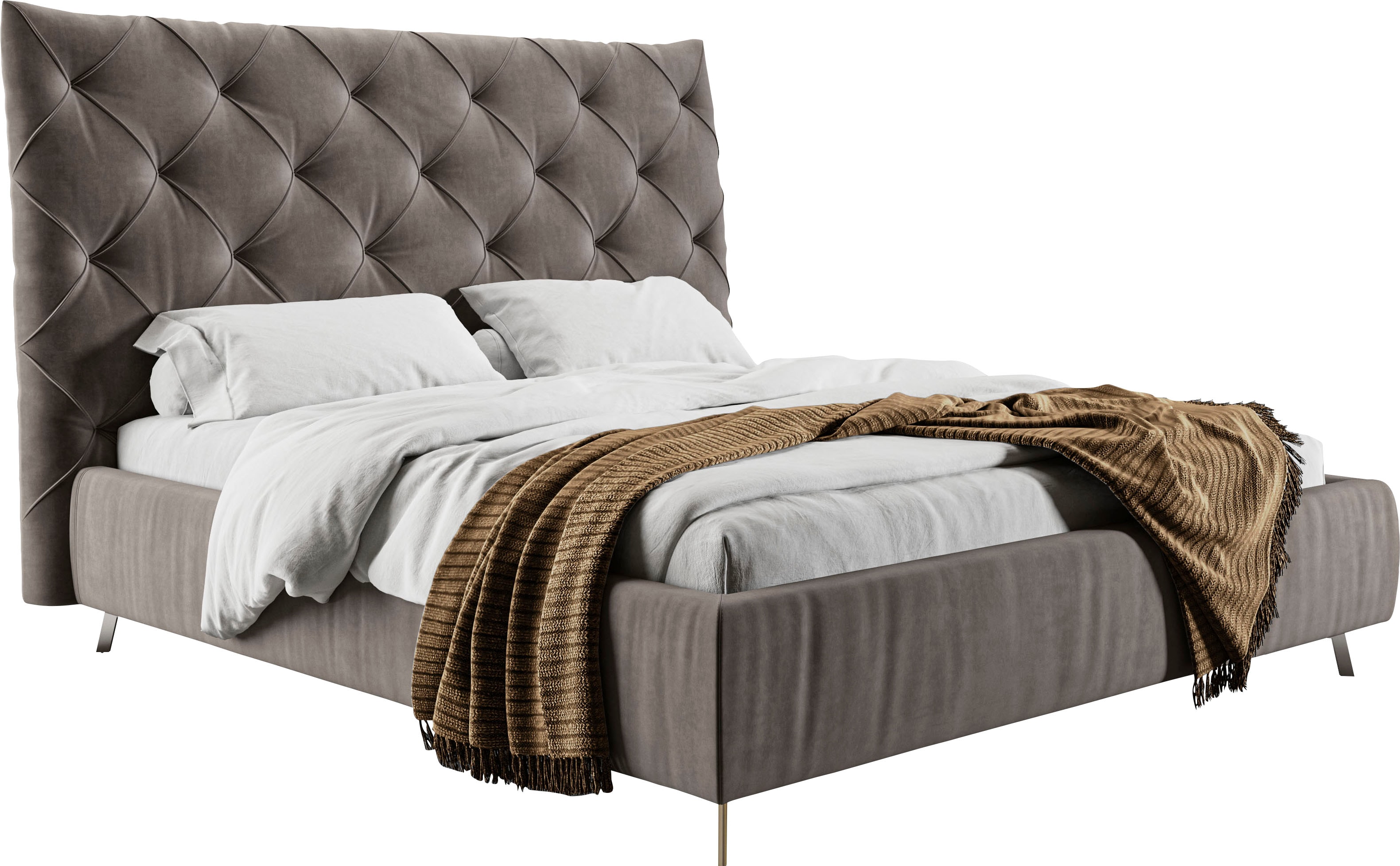 Polsterbett HOME AFFAIRE "Elloree, in 4 Breiten, hinten mit Originalstoff bezogen, auch in Leder", grau (stone), B:196cm H:143cm L:234cm, 100% Polyester, Betten, Polsterbett ohne Bettkasten Polsterbett, Kopfteilhöhe 143cm, belastbar bis 280 kg, auch... Image