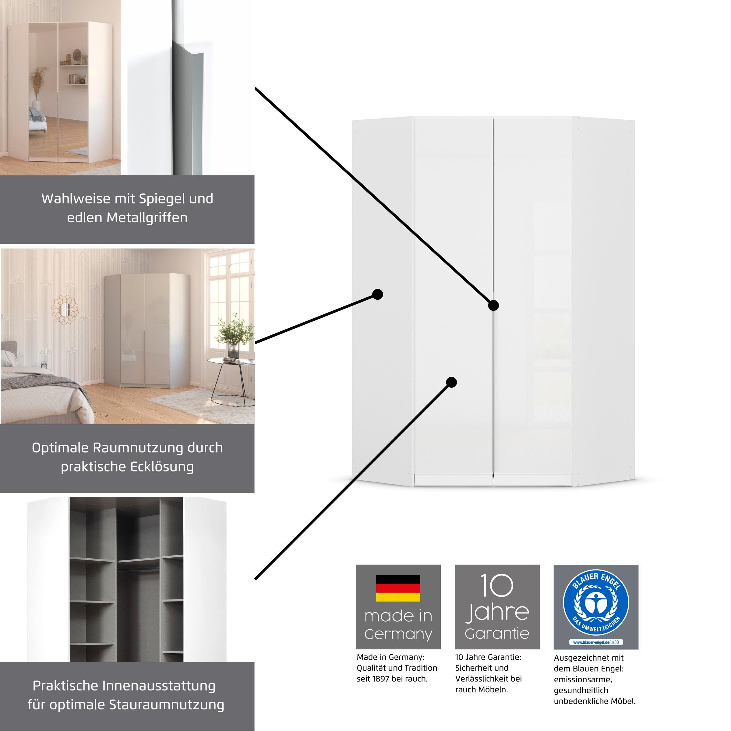 Eckkleiderschrank RAUCH "Kleiderschrank Schrank Ankleidezimmer Schlafzimmer Garderobe AGORDO", braun (eiche artisan), B:117cm H:229cm T:117cm, Holzwerkstoff, Schränke, Eckkleiderschrank, voll ausgestattet mit großzügigem Stauraum, 2 Höhen MADE IN...