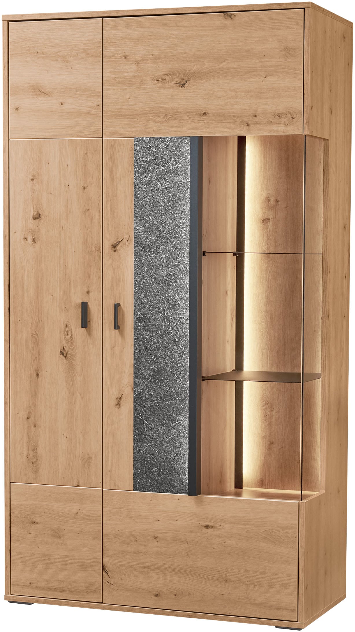 Vitrine "Deltona", braun, B:93,7cm H:170,8cm T:37,2cm, Spanplatte, SET ONE BY MUSTERRING, Schränke, mit Sandsteinelement, inkl. Beleuchtung, zwei Farben, B94 x H170 cm Image
