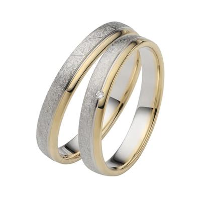 Trauring FIRETTI "Schmuck Geschenk Gold 750 Hochzeit Ehering "LIEBE" Gr. 68, gold (gelbgoldfarben, weißgoldfarben), Fingerringe, 68, ohne Brillant, Gelbgold 375-Weißgold 375, 3,5mm, Gelbgold 375, Weißgold 375, Made in Germany, wahlweise mit oder... Image