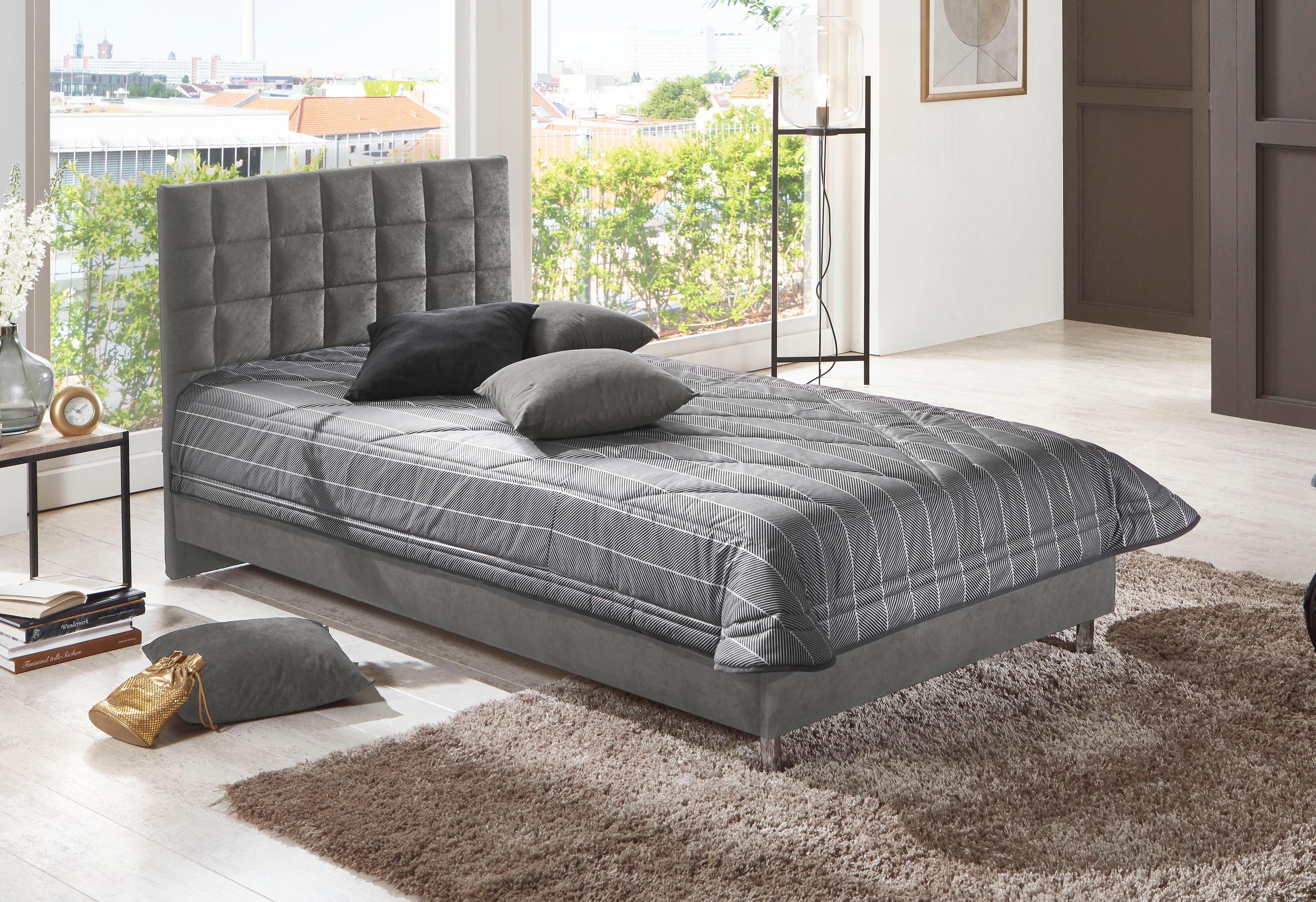 Polsterbett, grau (anthrazit), B:110cm L:210cm, Bezug Bett: Microfaser (100% Polyester);Bonnell-Federkernmatratze: 51% Polypropylen, 39% Polyester und 10% Baumwolle;Kaltschaummatratze: 100% Polyester, Bezug abnehm- und waschbar bis 60C, WESTFALIA... Image