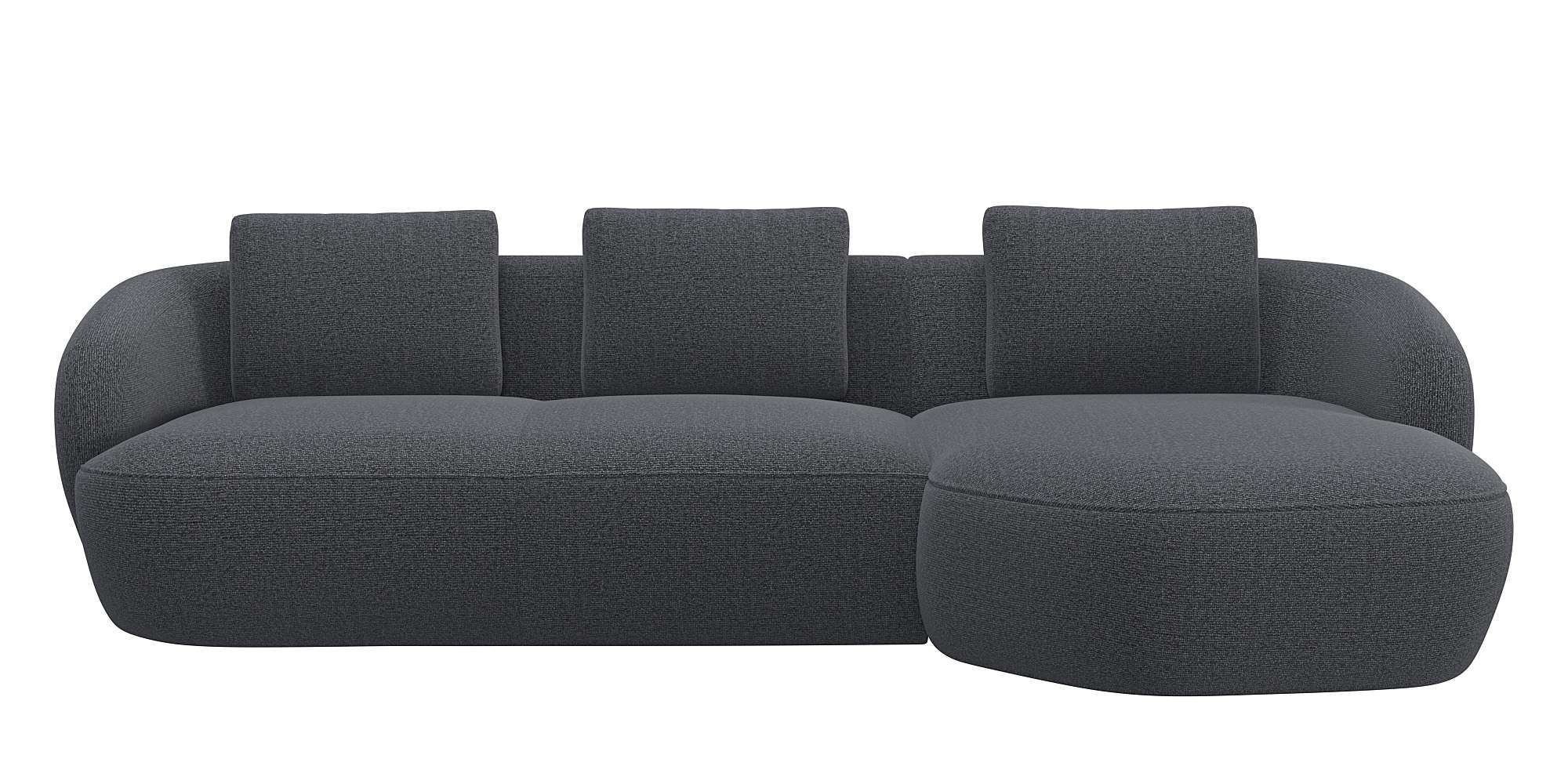 Wohnlandschaft FLEXLUX "Torino, rund, L-Form, Sofa-Ecke mit Recamiere, Longchair-Sofa", grau (anthrazit), B:276cm H:85cm T:146cm, Sofas, Wohnlandschaft, Modernes, organisches Sofa-Design, Kaltschaum, Wellenunterfederung