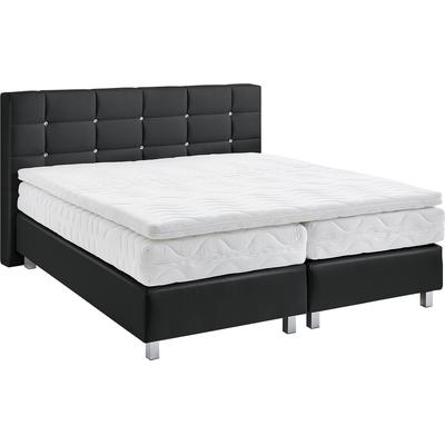 Boxspringbett, schwarz (scwarz), B:175cm L:210cm, Bezug: Kunstleder, Polyurethan, Polsterung: 100% Polyester, WESTFALIA SCHLAFKOMFORT, Komplettbetten, Boxspringbett, mit Knöpfen in Kristalloptik, wahlweise mit Topper Image