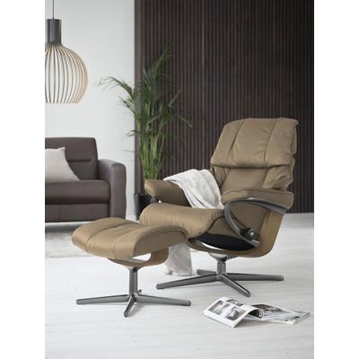 Relaxsessel STRESSLESS "Reno", braun (almond paloma), B:83cm H:100cm T:76cm, Leder PALOMA: PALOMA ist ein durchgefärbtes Semianilin-Möbelleder mit natürlicher Narbung., Sessel, mit Cross Base, Größe S, M & L, Holzakzent Eiche Image