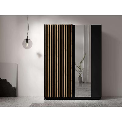 Kleiderschrank HOME AFFAIRE "Kleiderschrank Camden mit Spiegel, 4 Einlegeböden und Kleiderstange", schwarz, B:150,5cm H:198,5cm T:62cm, FSC-zertifizierter Holzwerkstoff, MDF, Schränke, Garderobe mit 2 Schwebetüren und Lamellen, BxHxT... Image