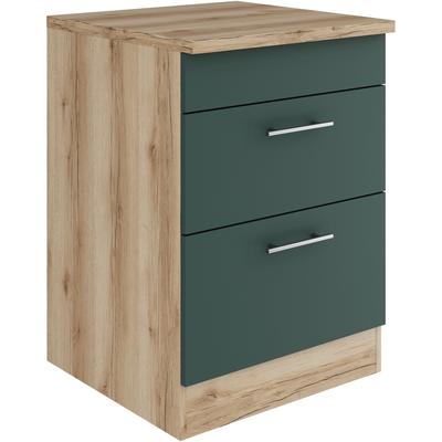 Kochfeldumbauschrank OPTIFIT "Bella", grün (steingrün, wildeiche, wildeiche), B:60cm H:84,8cm T:60cm, Spanplatte, Schränke, Breite 60 cm, für Kochfelder, 2 Auszüge Image