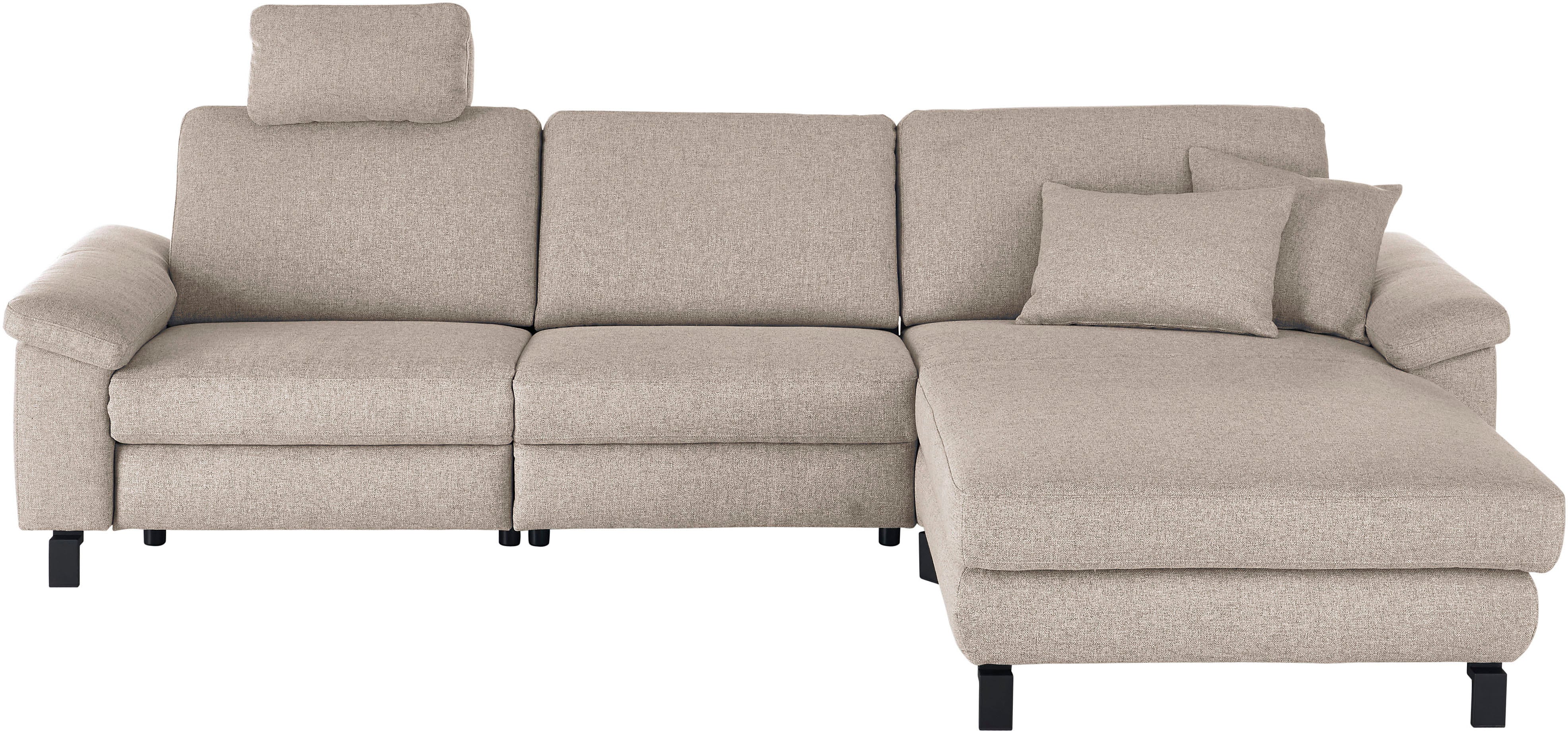 Ecksofa 3C CANDY "Mainau L-Form", grau (taupe), B:308cm H:91cm T:185cm, 100% Polyester, Sofas, Ecksofa, Relaxfunktion im 1,5-Sitzer, motorische Schlaffunktion in Longchair