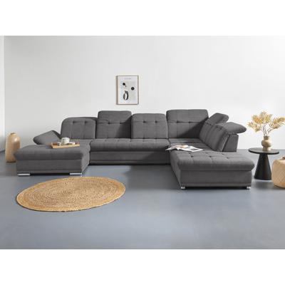 Wohnlandschaft COTTA "Holiday U-Form mit Sitztiefen-, Armteil- und Kopfteilverstellung", grau (anthrazit), B:386cm H:86cm T:265cm, 100% Polyester, Sofas, wahlweise mit Bettfunktion & Bettkasten Image