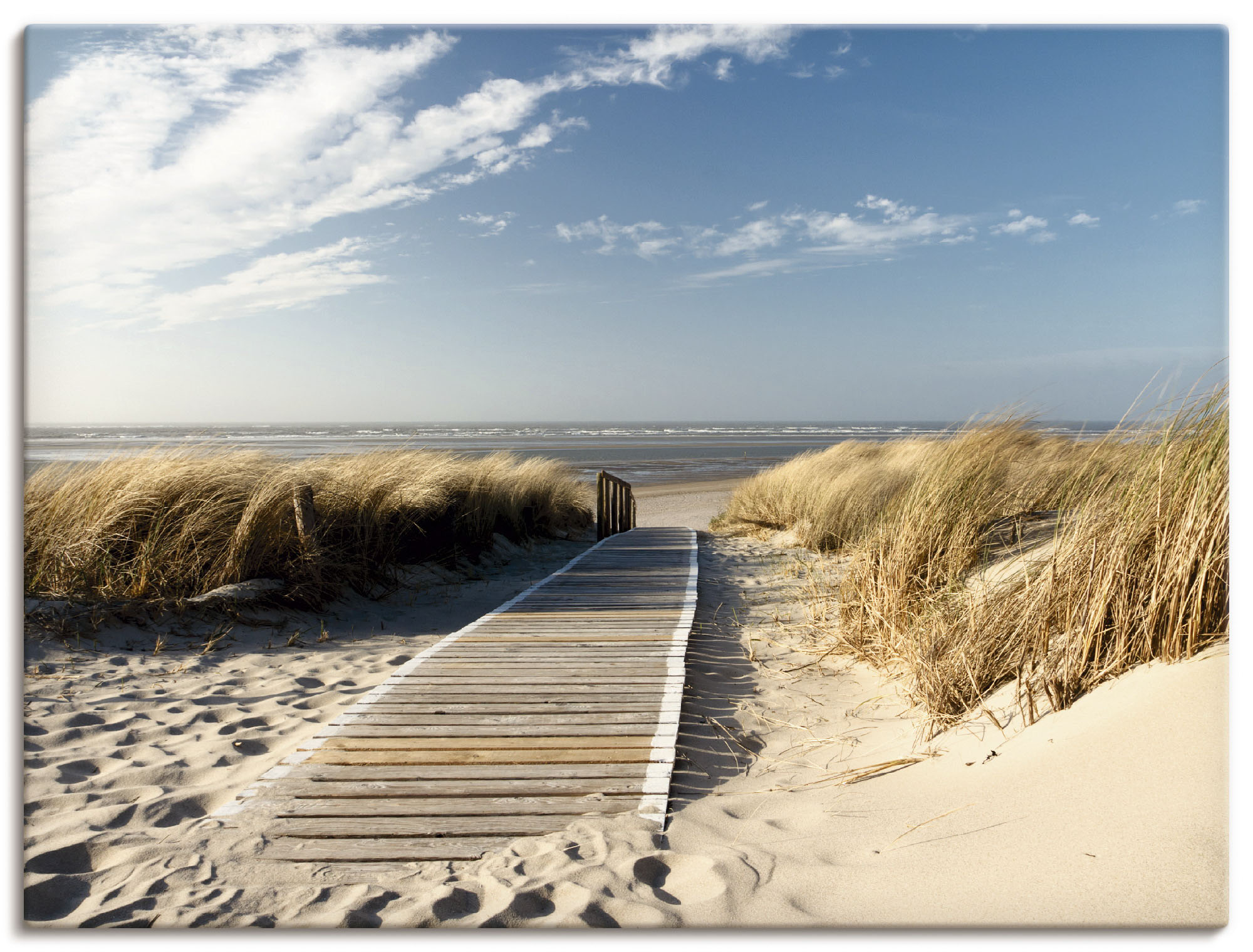 Wandbild ARTLAND "Nordseestrand auf Langeoog - Steg", beige (farbe bild(er): naturfarben), B:40cm H:30cm, Bilder, als Alubild, Outdoorbild, Leinwandbild, Wandaufkleber, versch. Größen Image