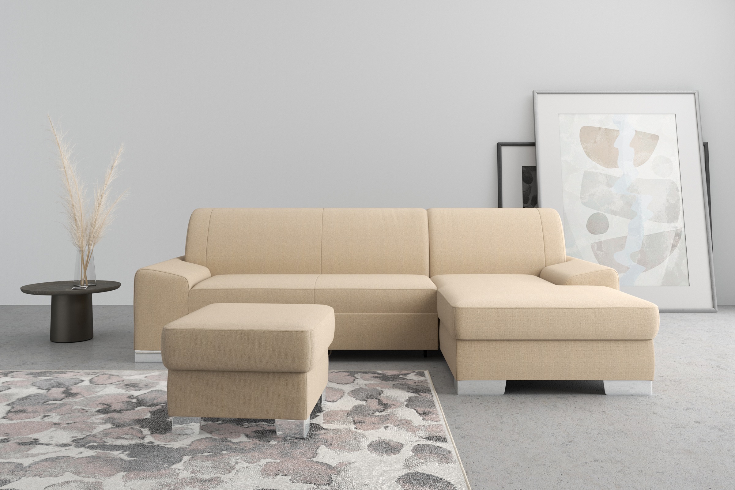 Ecksofa DOMO COLLECTION "Anzio L-Form, whlw. Bettfunktion, Federkern, hochwertig, Breite 271 cm", braun (cappucino), B:271cm H:85cm T:160cm, Sofas, Ecksofa, Mit Bettfunktion, Recamiere rechts, Chenille-Struktur, cappucino