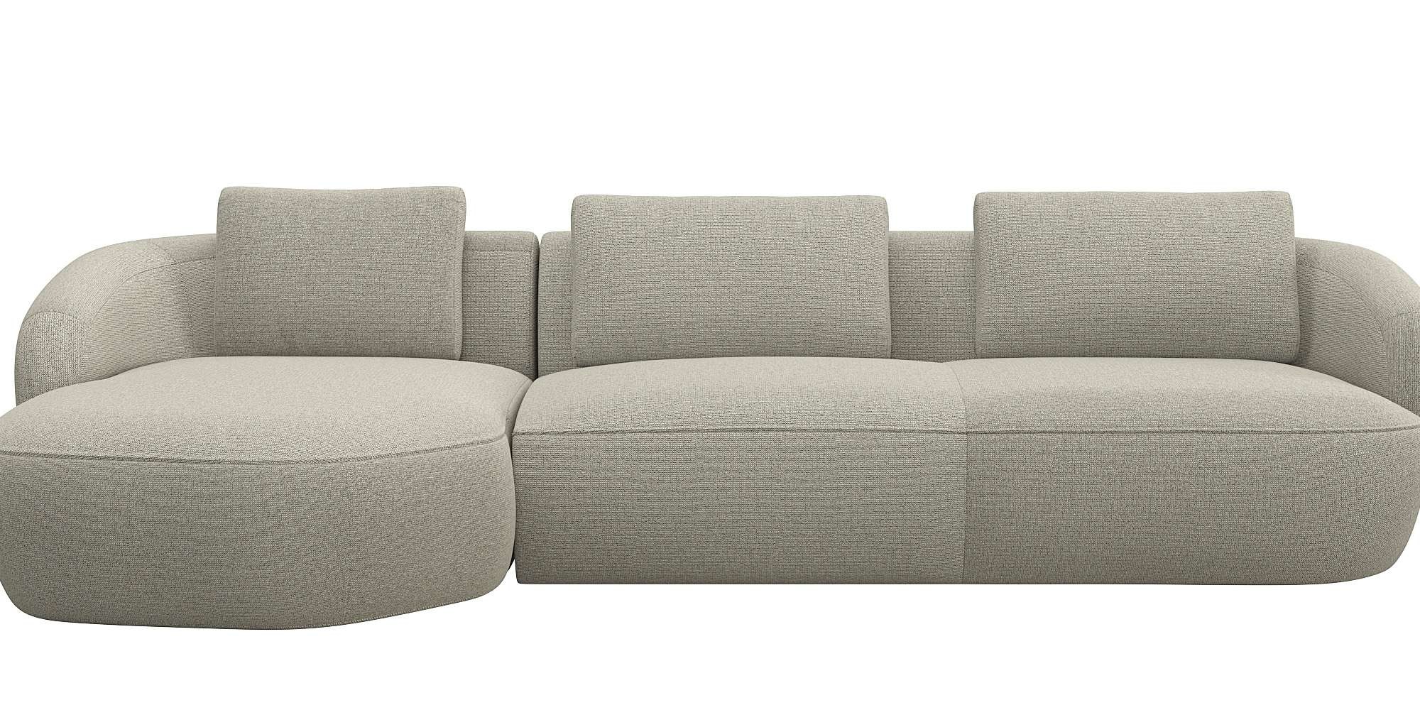 Wohnlandschaft FLEXLUX "Torino, rund, L-Form, Sofa-Ecke mit Recamiere, Longchair-Sofa", beige (natural), B:307cm H:85cm T:146cm, 100% Polyester, Sofas, Wohnlandschaft, Modernes, organisches Sofa-Design, Kaltschaum, Wellenunterfederung
