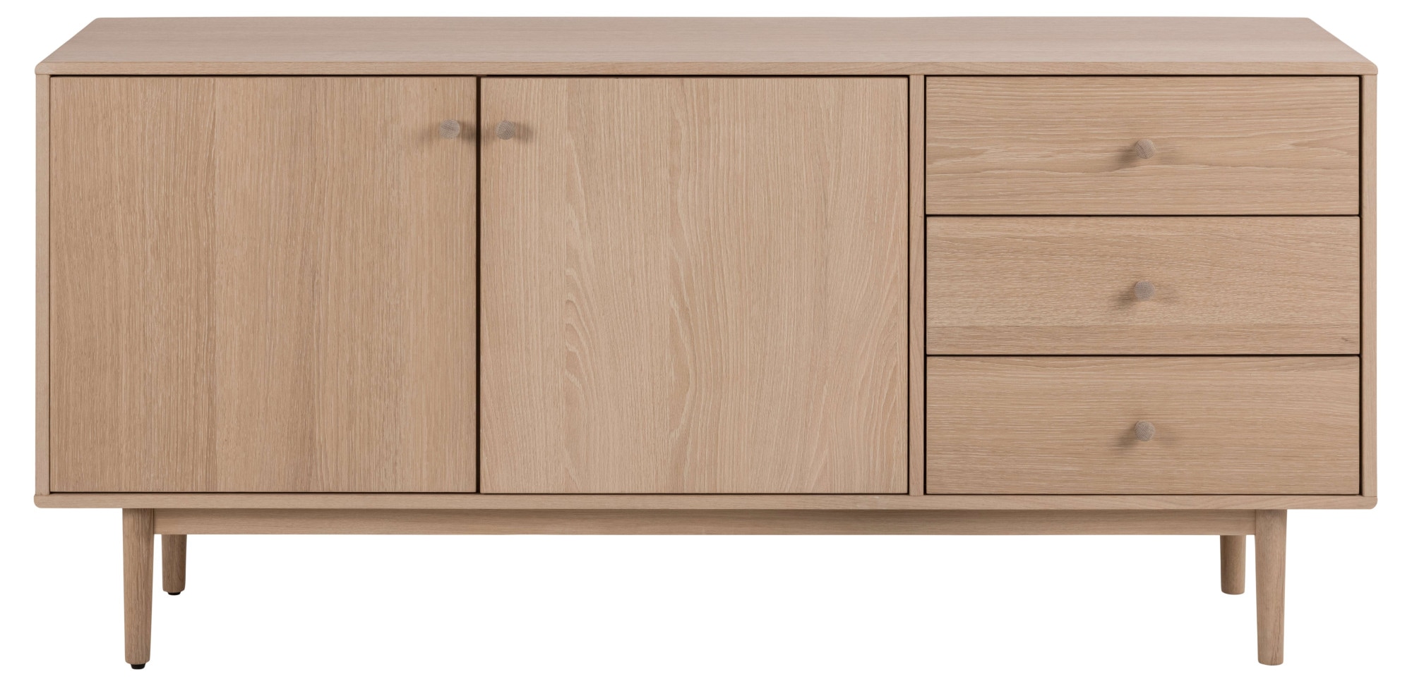 Anrichte ACTONA GROUP "Aston", weiß (weiß pigmentiert eiche), B:160cm H:75cm T:40cm, Sideboards, Sideboard, Sideboard, Eiche/furnier, 2 Türen, 2 Böden, 3 Schubladen, 160 cm