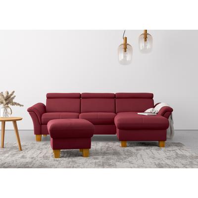 Ecksofa HOME AFFAIRE "Lindgren L-Form", rot (bordeaux), B:258cm H:84cm T:169cm, 100% Polyester, Sofas, wahlweise mit Bett mit klappbaren Rollen, Kasten und Kopfverstellung Image