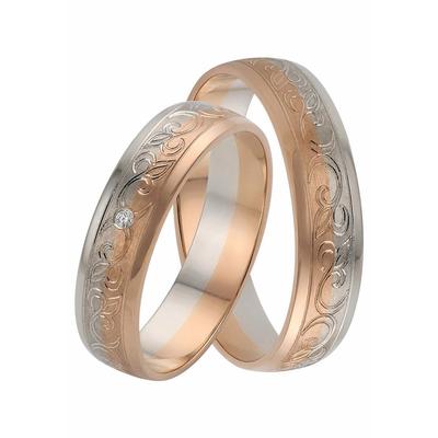 Trauring FIRETTI "Schmuck Geschenk Gold 375 Hochzeit Ehering "LIEBE" Ranke" Gr. 17, rosa (roségoldfarben, weißgoldfarben), Fingerringe, 17, 0,01 ct SI = kleine Einschlüsse mit Brillant, Roségold 375-Weißgold 375, 5mm, Rosu00e9gold 375, Weißgold 375,... Image