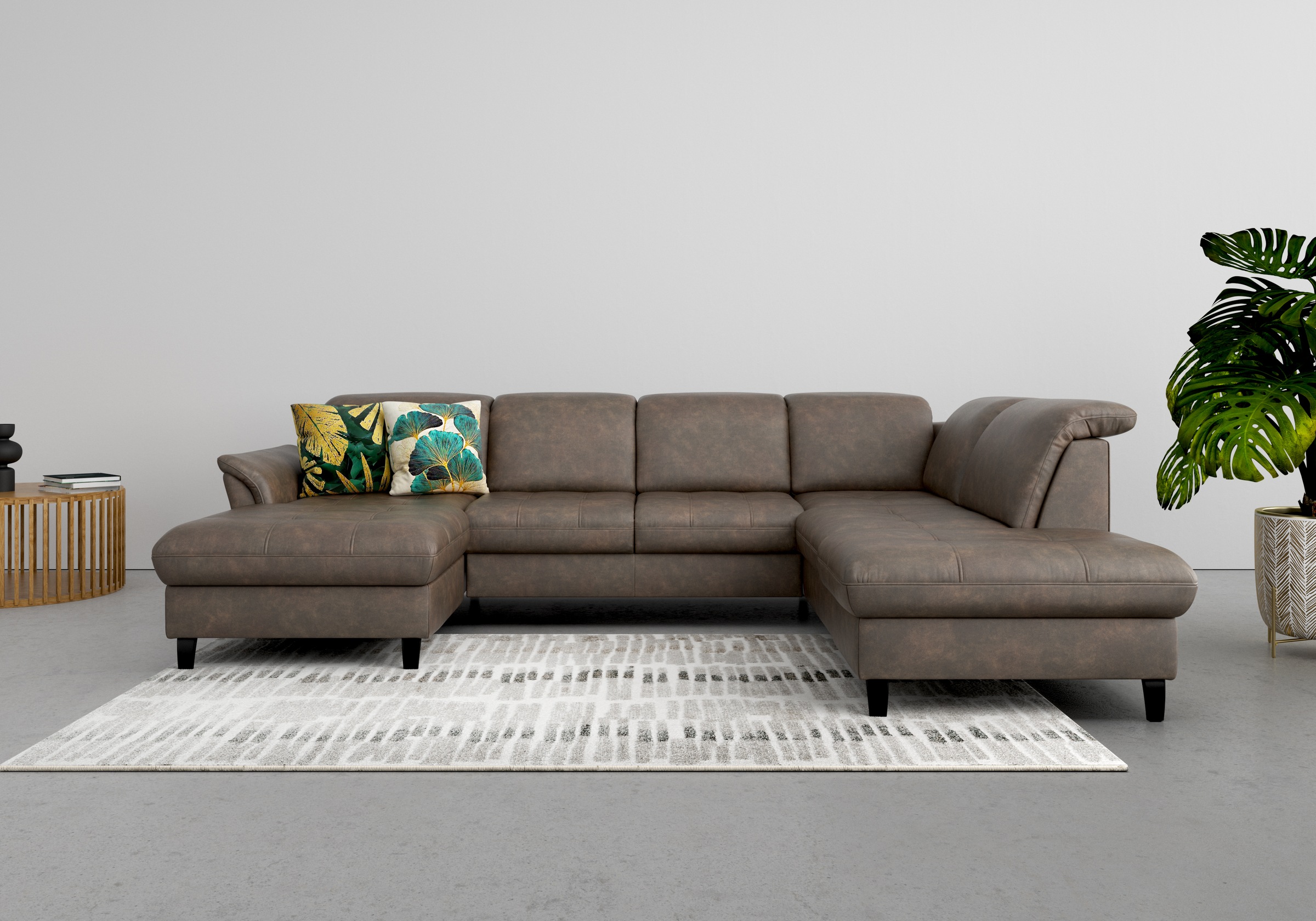 Wohnlandschaft SIT & MORE "Maggiore U-Form", braun, B:312cm T:224cm, 100% Polyester, Sofas, wahlweise mit Kopfteilverstellung, Bettfunktion und Stauraum