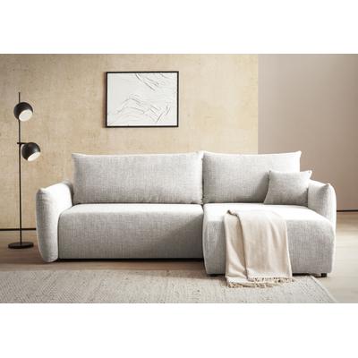 Ecksofa INOSIGN "MAVAS Schlafsofa mit Bettkasten, L-Form", grau (fog), B:257cm H:88cm T:177cm, Sofas, ca.257/127cm (Liegefläche 212/145 cm), Cord, Chenille, Struktur Image