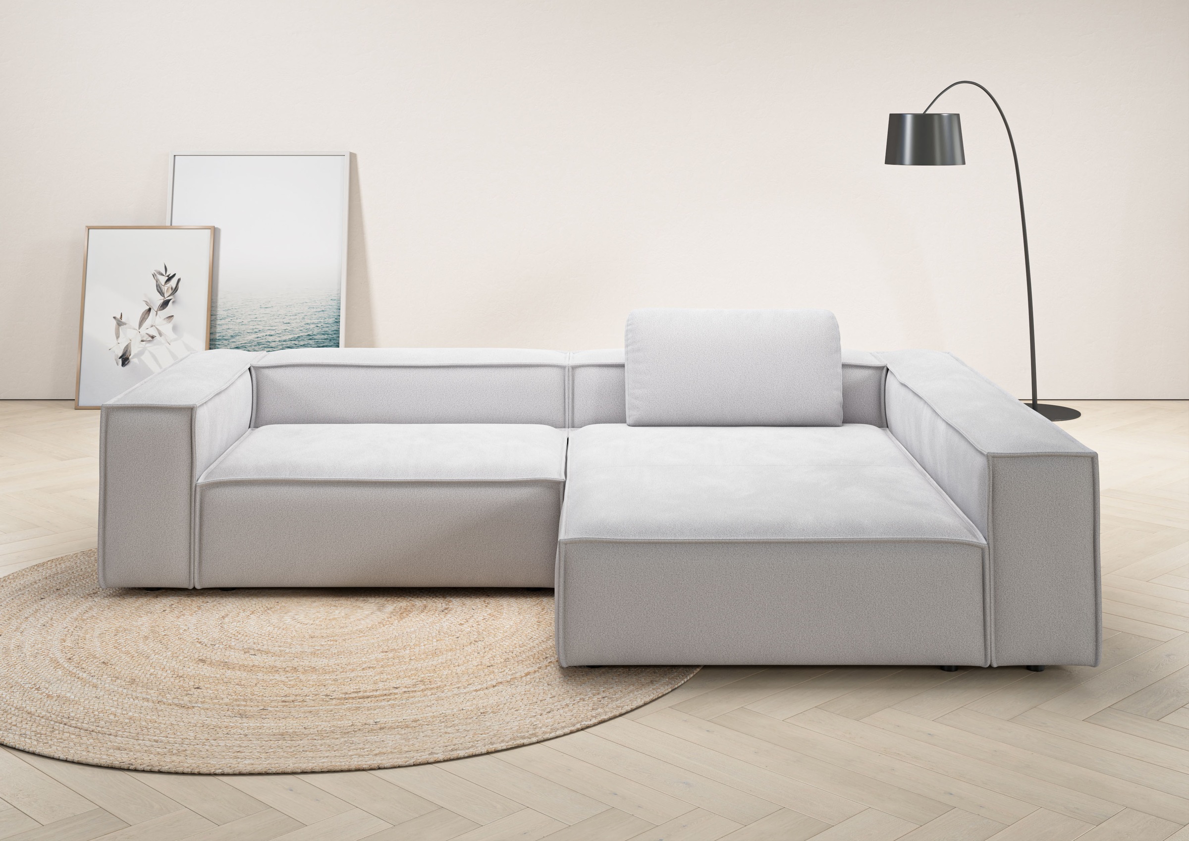 Ecksofa HOME AFFAIRE "Watertown, moderne XXL L-Form, 306 cm breit", grau (light, grau), B:306cm H:68cm T:191cm, 94% Polyester, 6% Nylon, Sofas, Ecksofa, Komfortabel mit tiefer Sitzfläche – ideal für große Wohnräume