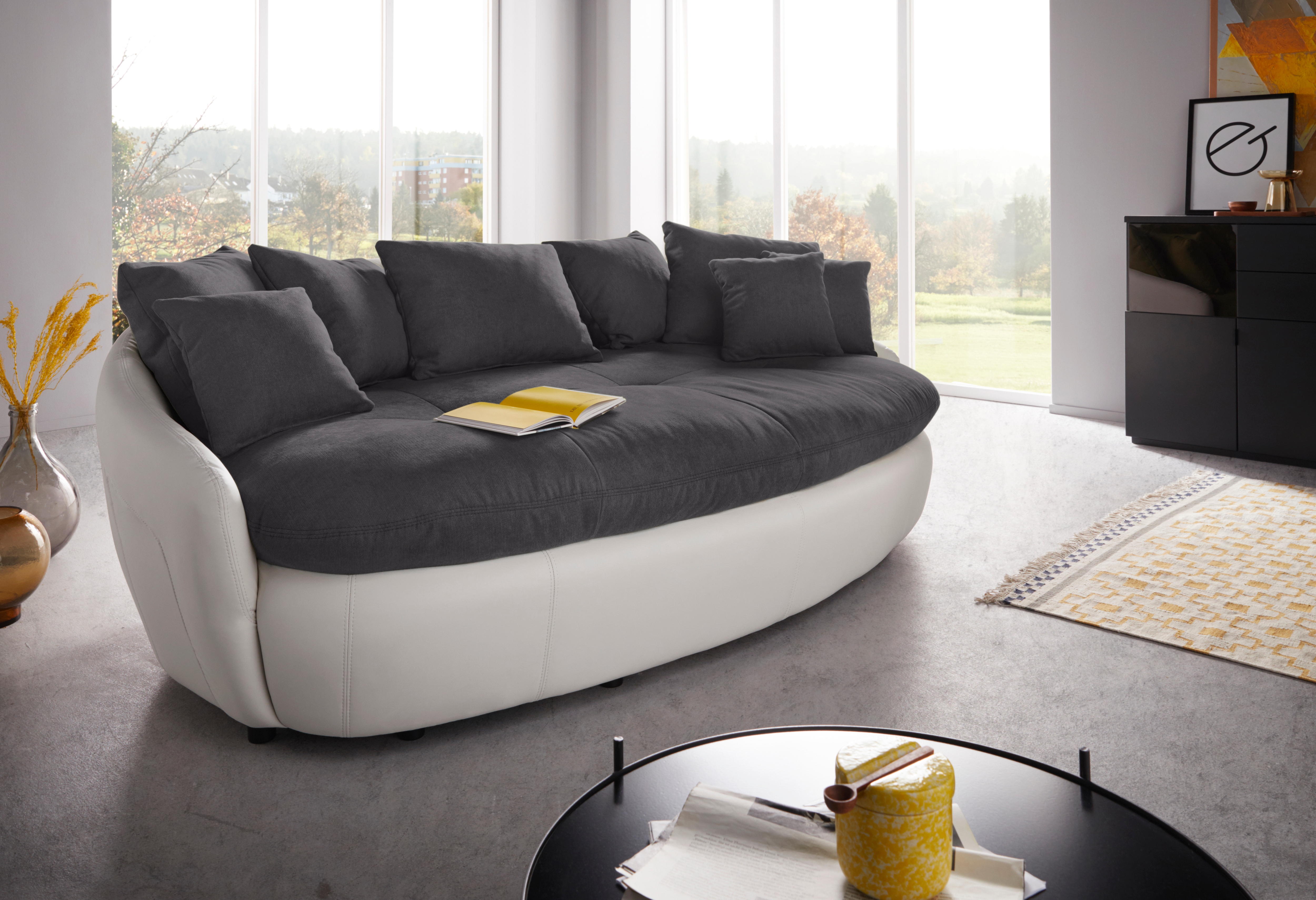 Big-Sofa INOSIGN "Aruba", schwarz (schwarz, weiß), B:238cm H:79cm T:140cm, Luxus-Microfaser (100% Polyester); Microfaser-Feinstruktur (pflegeleichte Microfaser, mit feiner Struktur, 100% Polyester), Sofas, Big-Sofa, gemütliches Megasofa in XXL in...