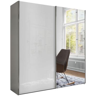 Schwebetürenschrank WIEMANN "Monaco", grau (kieselgrau, dekor, glas weiß, kristallspiegel), B:148,9cm H:236cm T:67cm, Holzwerkstoff, Floatglas, Schränke, mit Glasfront sowie hochwertigen Beschlägen Image
