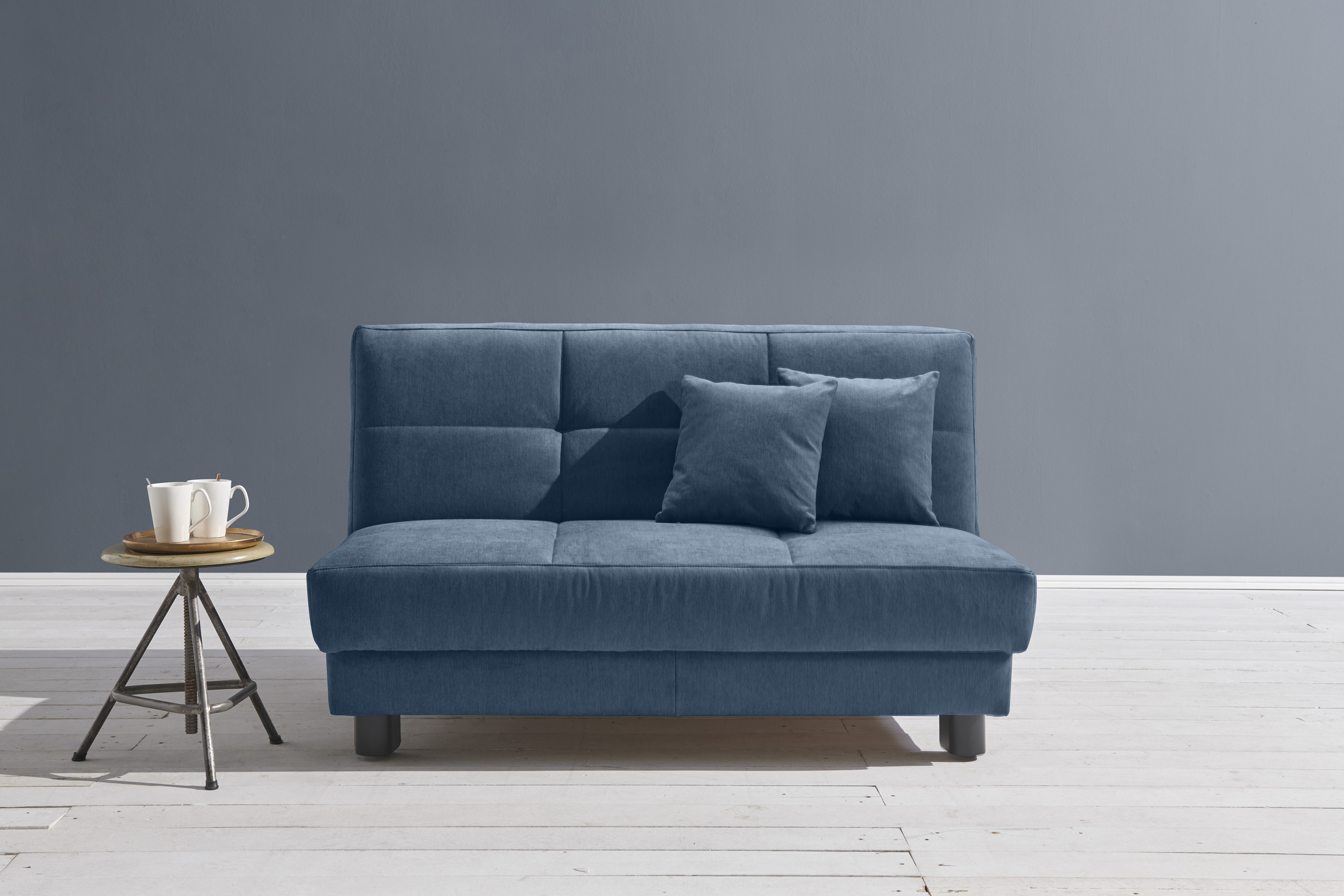 Schlafsofa ELL + ELL "Tilda", blau, B:145cm H:90cm T:100cm, 100% Polyester, Sofas, Breite 145 cm, inkl. 2 Zierkissen